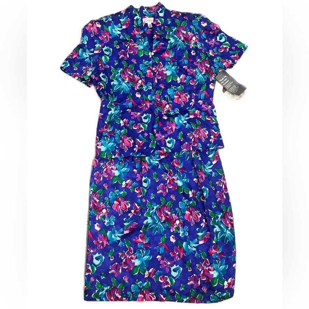 Adrianna Papell NWT Vintage 100% Silk Vibrant Floral Skirt Set- Size 14
